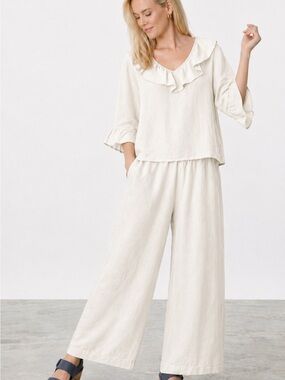 Bryn Walker 100% Linen Matching Set Wide Leg Pants Oversized and Top-size L/XL